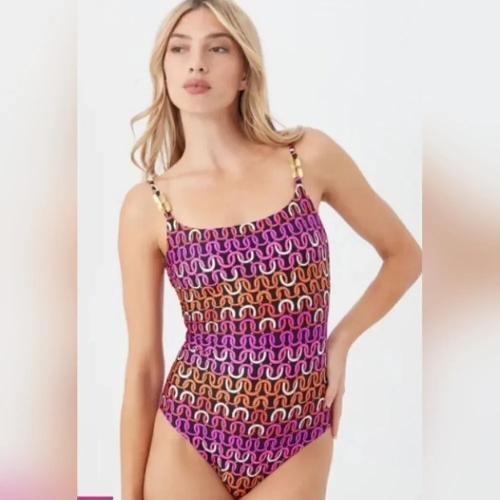 Trina Turk echo chain scoopneck one-piece swimsuit NWOT size 8